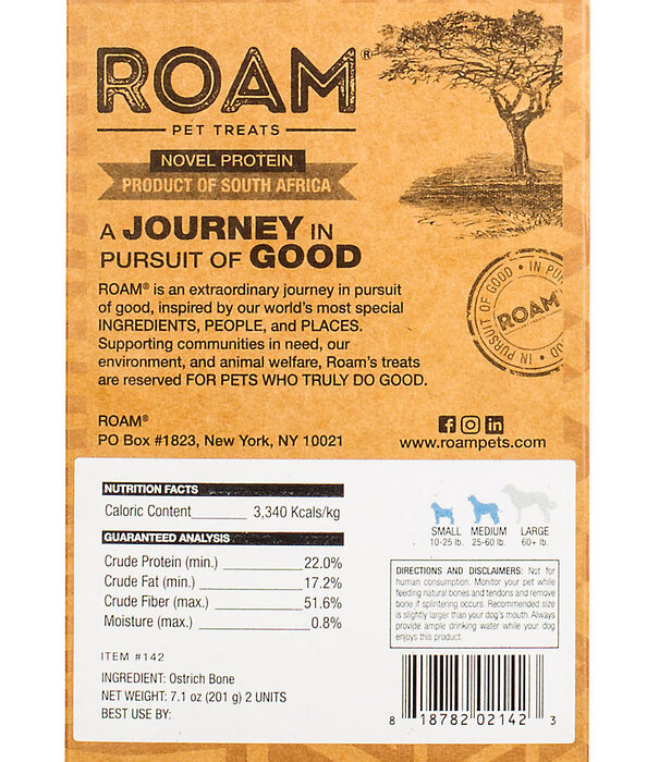 Roam Roam Smoked Ostrich Marrow Bone Small 2 Pack