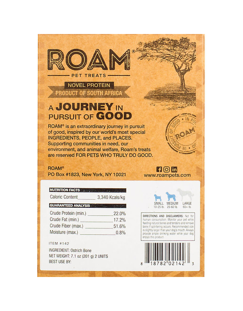 Roam Roam Smoked Ostrich Marrow Bone Small 2 Pack