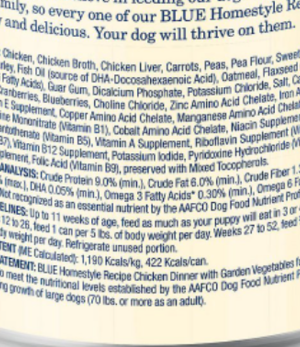 Blue Buffalo Canned Dog Homestyle Chicken Puppy 12.5 oz