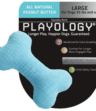 Playology  Scented Plush Squeaky Bone Medium Peanut Butter