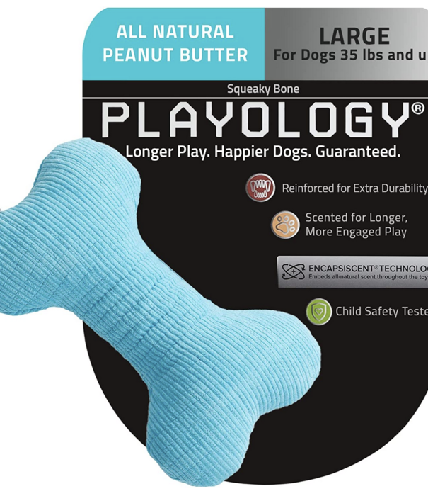 Playology Playology  Scented Plush Squeaky Bone Medium Peanut Butter