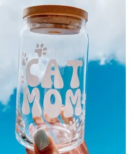 Penny Prints Creations Glass Cup Cat Mom