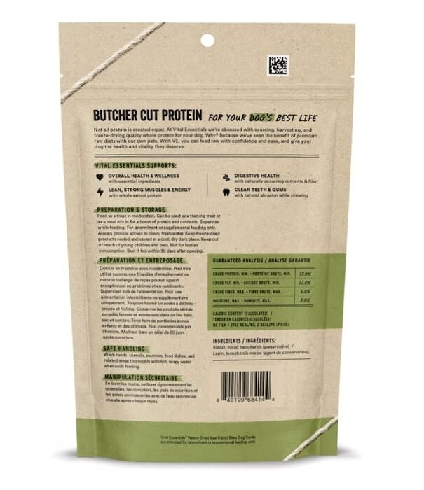 Vital Essentials Freeze Dried Dog Treat Rabbit Bites 2 Oz