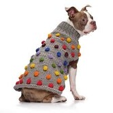 Love Thy Beast Pom Pom Knit Sweater Grey Rainbow XS
