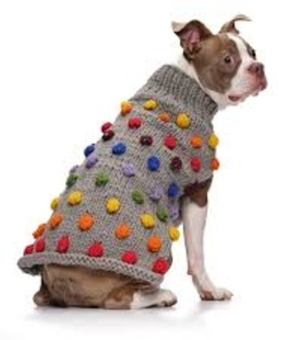 Love Thy Beast Love Thy Beast Pom Pom Knit Sweater Grey Rainbow XS