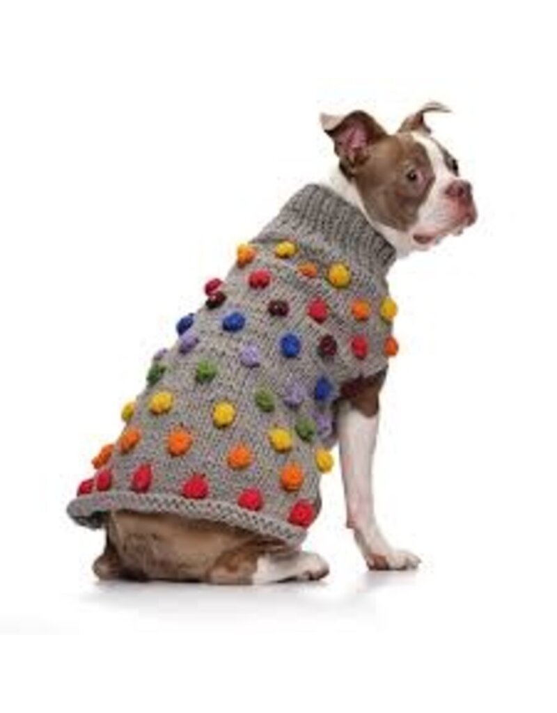 Love Thy Beast Love Thy Beast Pom Pom Knit Sweater Grey Rainbow XS