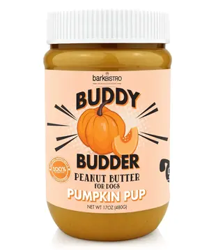 Bark Bistro Pumpkin Pup BUDDY BUDDER - 100% natural Dog Peanut Butter 17oz jar
