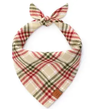The Foggy Dog Eggnog Plaid Flannel Holiday Dog Bandana Large