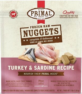 Primal Frozen Raw Dog Turkey & Sardine Nuggets 3 Lb