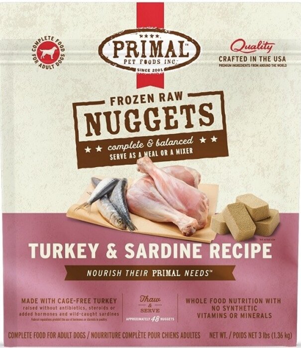 Primal Frozen Raw Dog Turkey & Sardine Nuggets 3 Lb