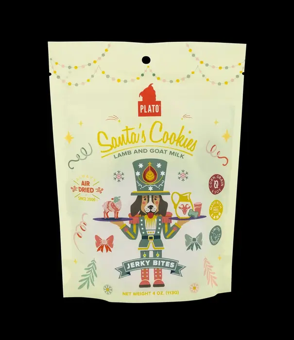 Plato Pet Treats Plato Dog Santa's Cookies Lamb & Goat Milk Jerky Bites 4oz