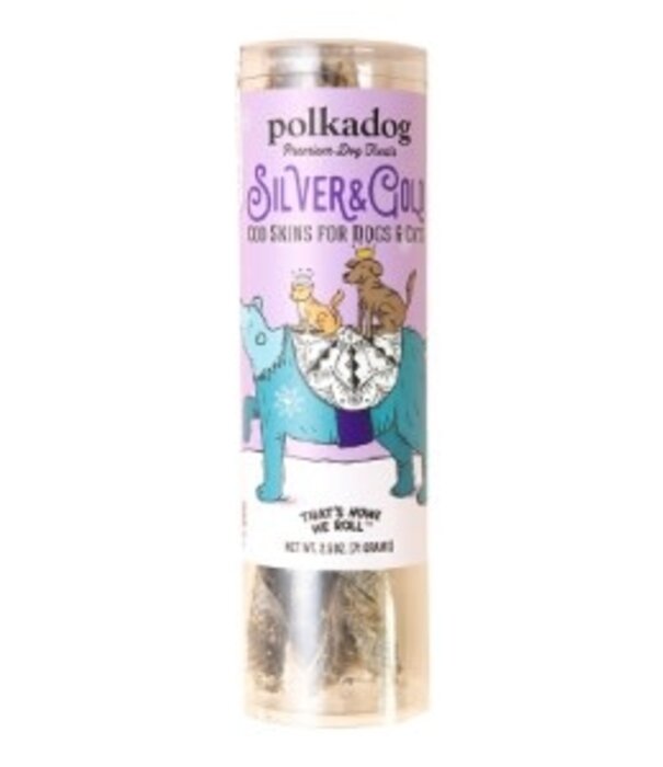 Polka Dog Holiday Tube Silver & Gold Cod Skin 2.5 oz