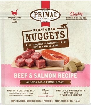 Primal Frozen Raw Cat Beef/Salmon Nuggets 3 Lb