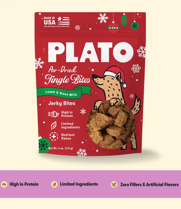 Plato Pet Treats Plato Dog Air Dried Jingle Bites Lamb & Goat Milk Jerky Bites 4oz
