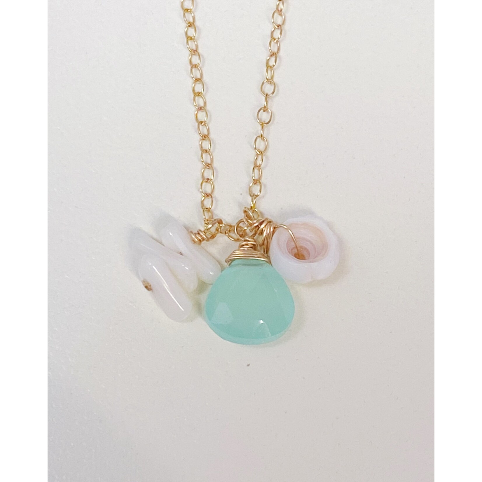 Komakai Jewelry Paia Necklace - 14k GF, Aqua Chalcedony, Bamboo Coral, Puka Shell