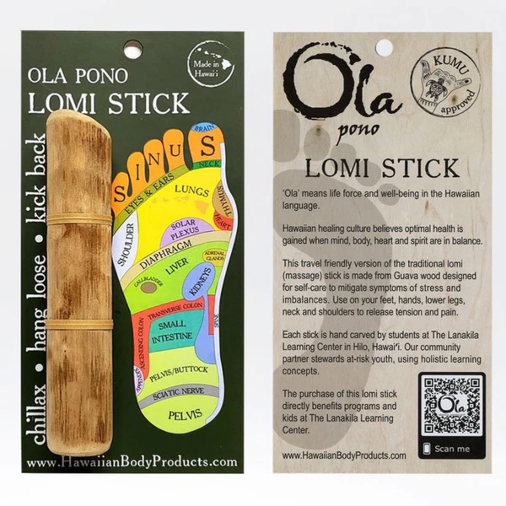 Ola Ola Pono 6" Lomi Stick (Reflexology Card)