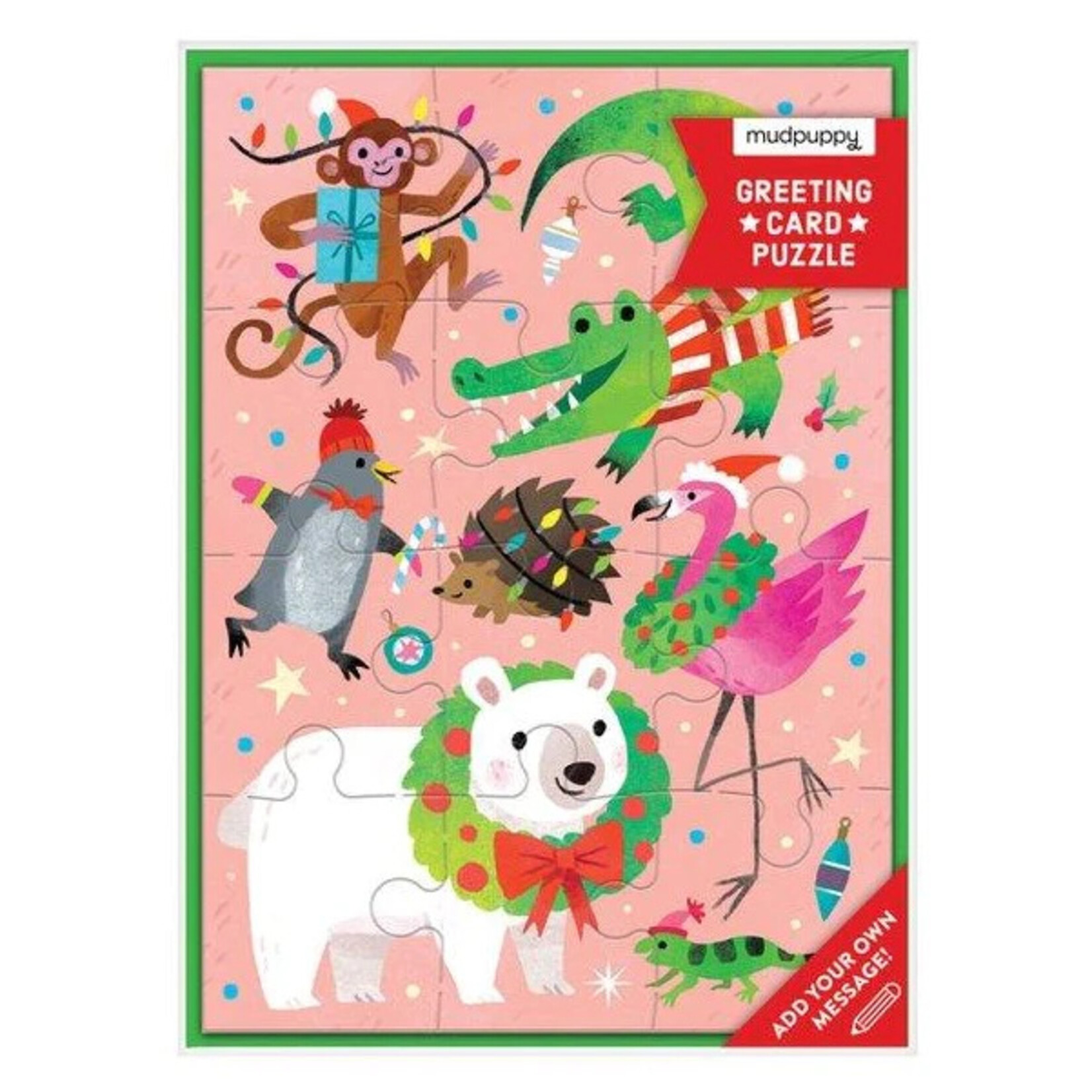 MudPuppy Puzzle Greeting Card Merry Animal