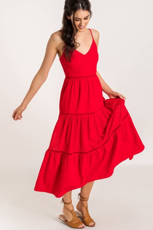 red tiered dress