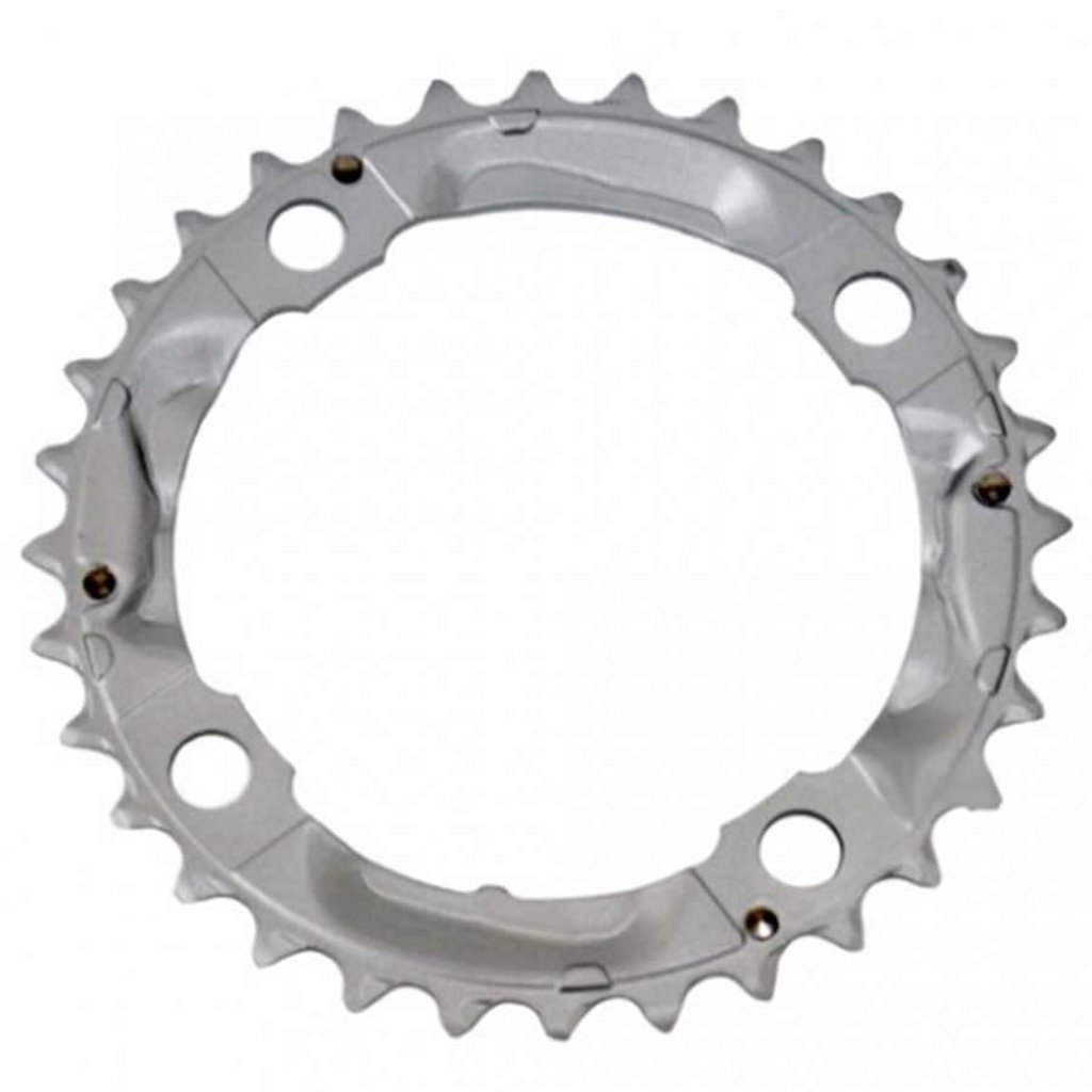 Shimano Shiman, Y1M098060, 32T, 9sp, BCD: 104mm, 4 Blt, Alivi FC-M430-9, Middle Chainring, Fr MTB triple, Steel, Silver