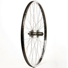 WHEEL SHOP *Wheel Shp, Rear 26" Wheel, 36H Black Ally Duble Wall Alex DM-18/ Black Shiman FH-M475 QR 8-10spd 6 Blt Disc Hub, Stainless Spkes