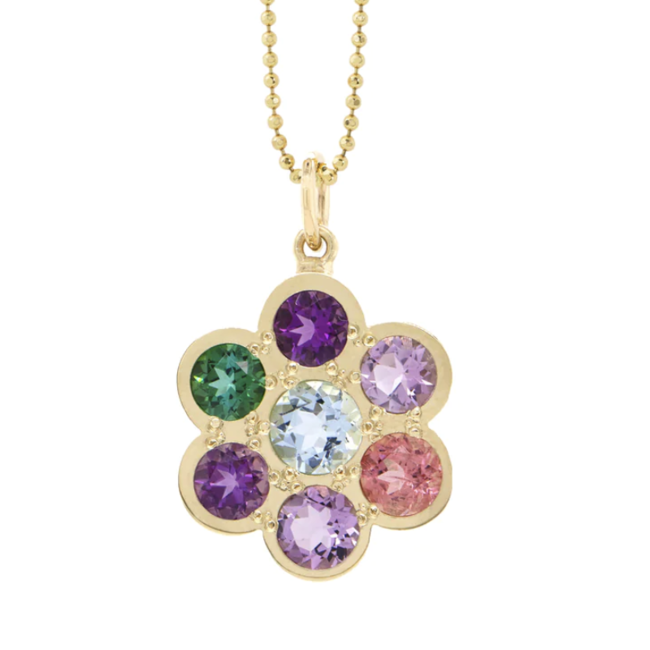 Hazel Flower Pendant With Mixed Semi-Precious (Charley)