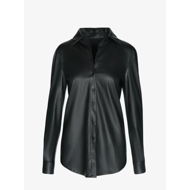 Lightweight Faux Leather Oversized Button Down
