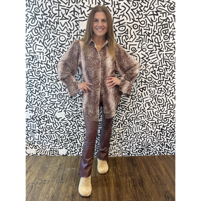 Lantern Sleeve Snakeskin Button Down Shirt