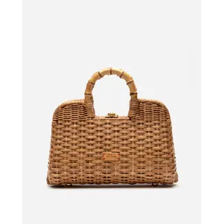Frances Valentine Buzzy Basket Peony Wicker w Bamboo Handle