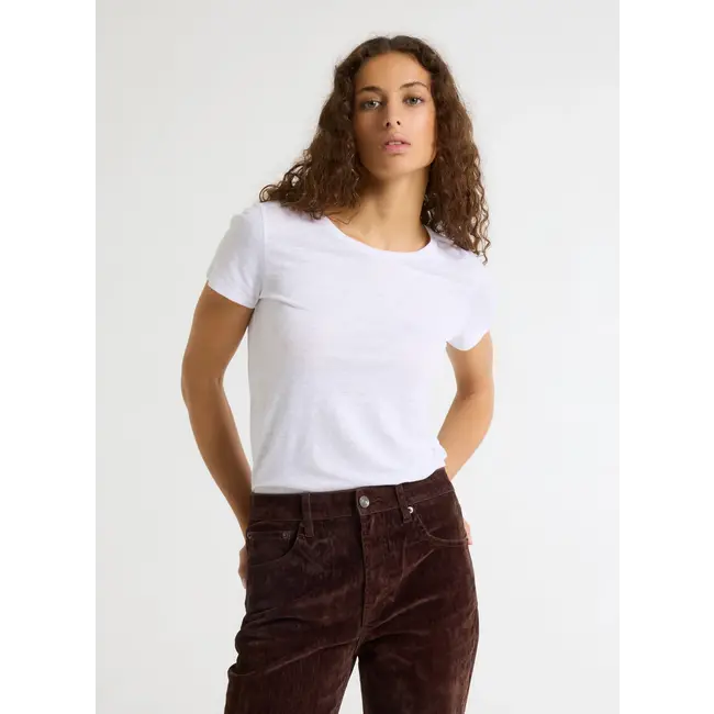 Linen Elastane Short Sleeve Crew Top