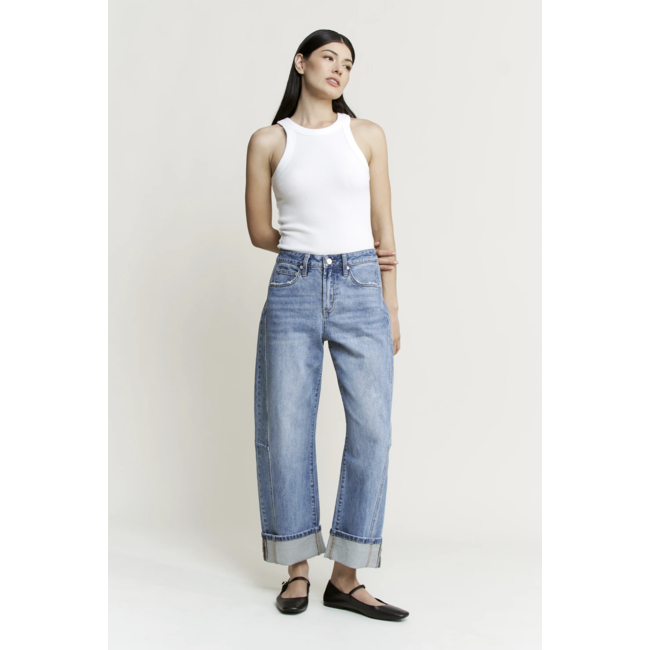 High Rise Barrel- Leg Detailing Cuffed Hem