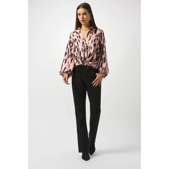 Satin Animal Print Draped Top