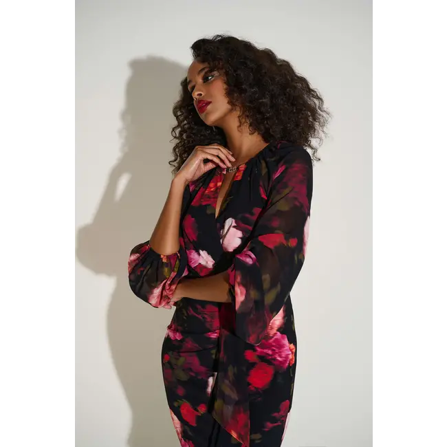 Silky Knit & Chiffon Floral Sheath Dress