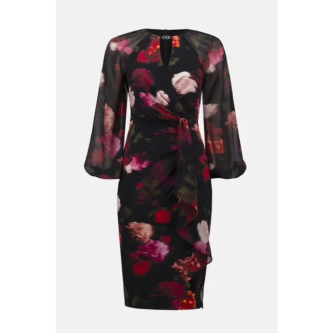 Silky Knit & Chiffon Floral Sheath Dress