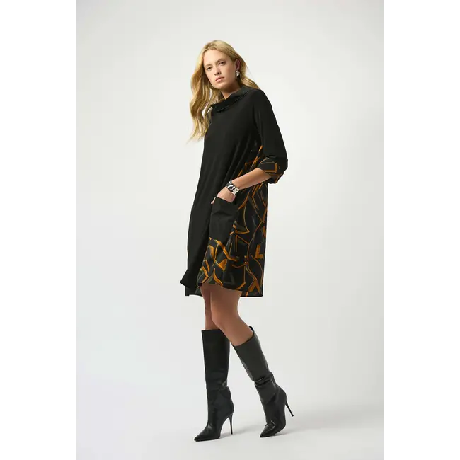 Recycled Woven Abstract Print And Silky Knit Dress