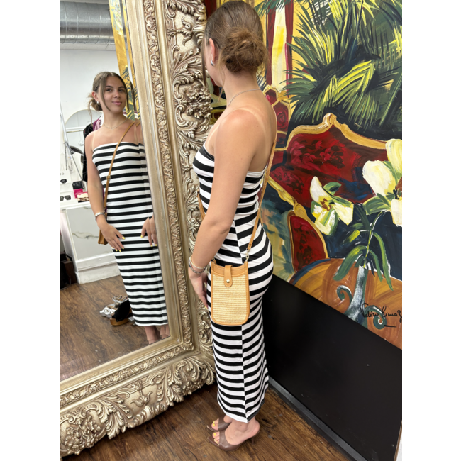 Striped Wrap Chest Slit Daily Dress