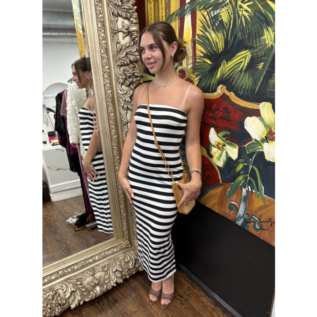 Striped Wrap Chest Slit Daily Dress