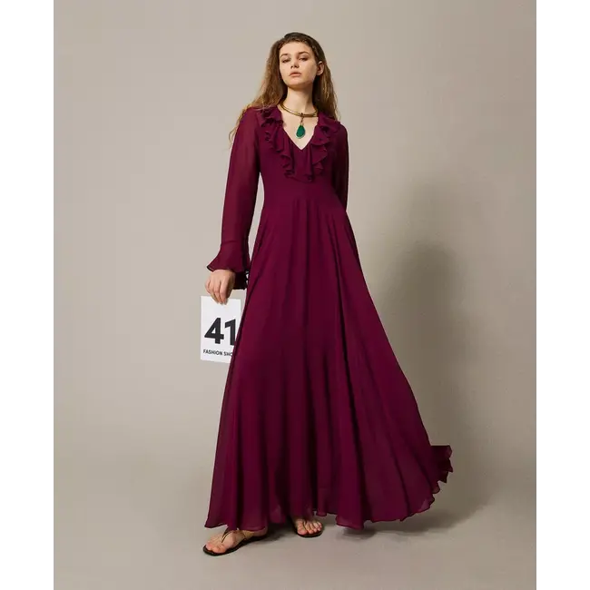 Capri' long dress in georgette with ruffles