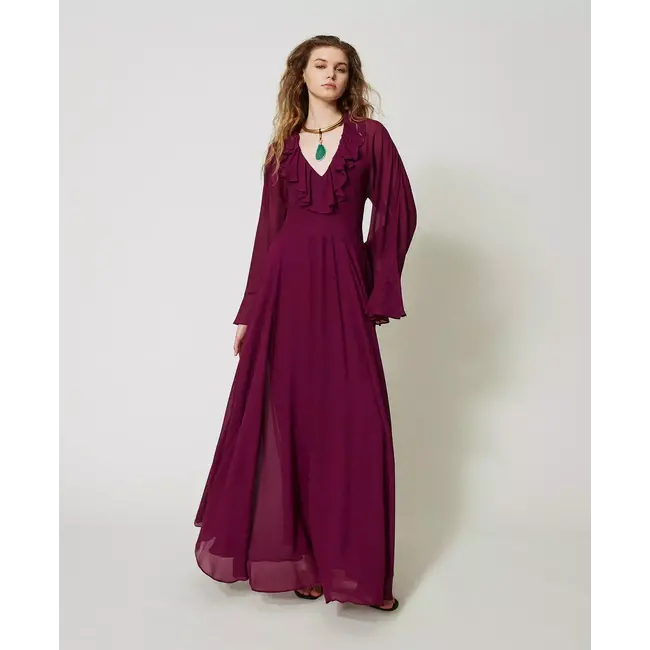 Capri' long dress in georgette with ruffles