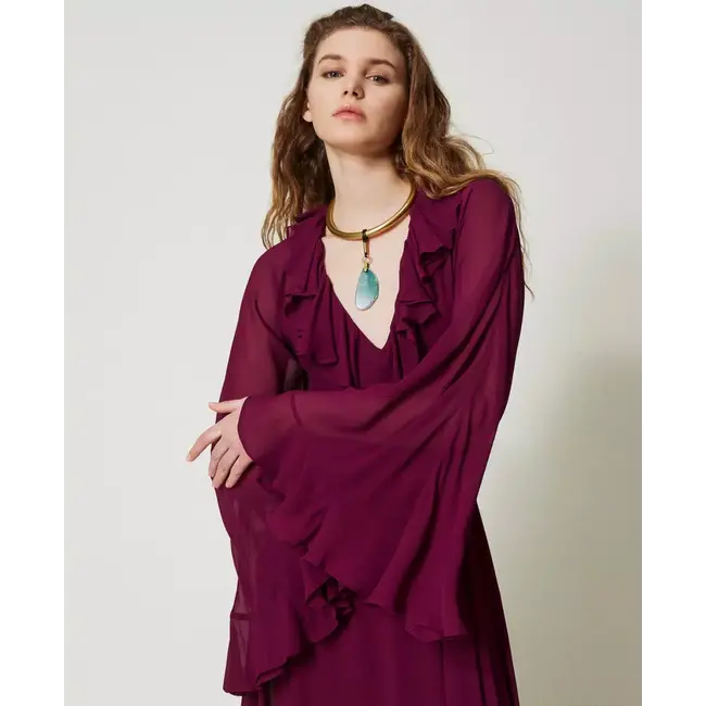 Capri' long dress in georgette with ruffles