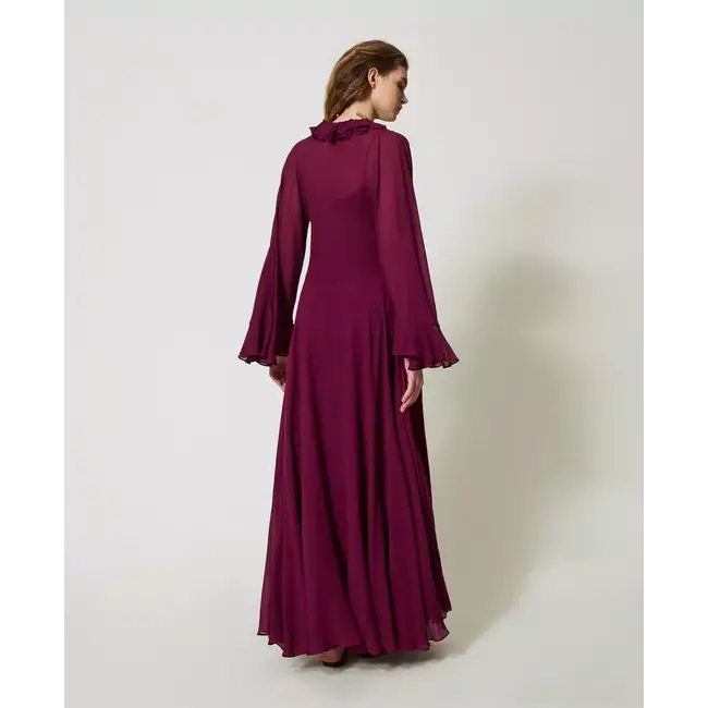 Capri' long dress in georgette with ruffles
