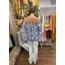 Shoulder Blouse w Plant Print and Flare Sleeve