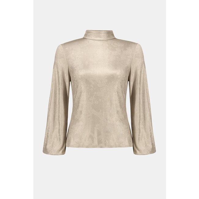 Foiled Knit Mock Neck Fitted Top