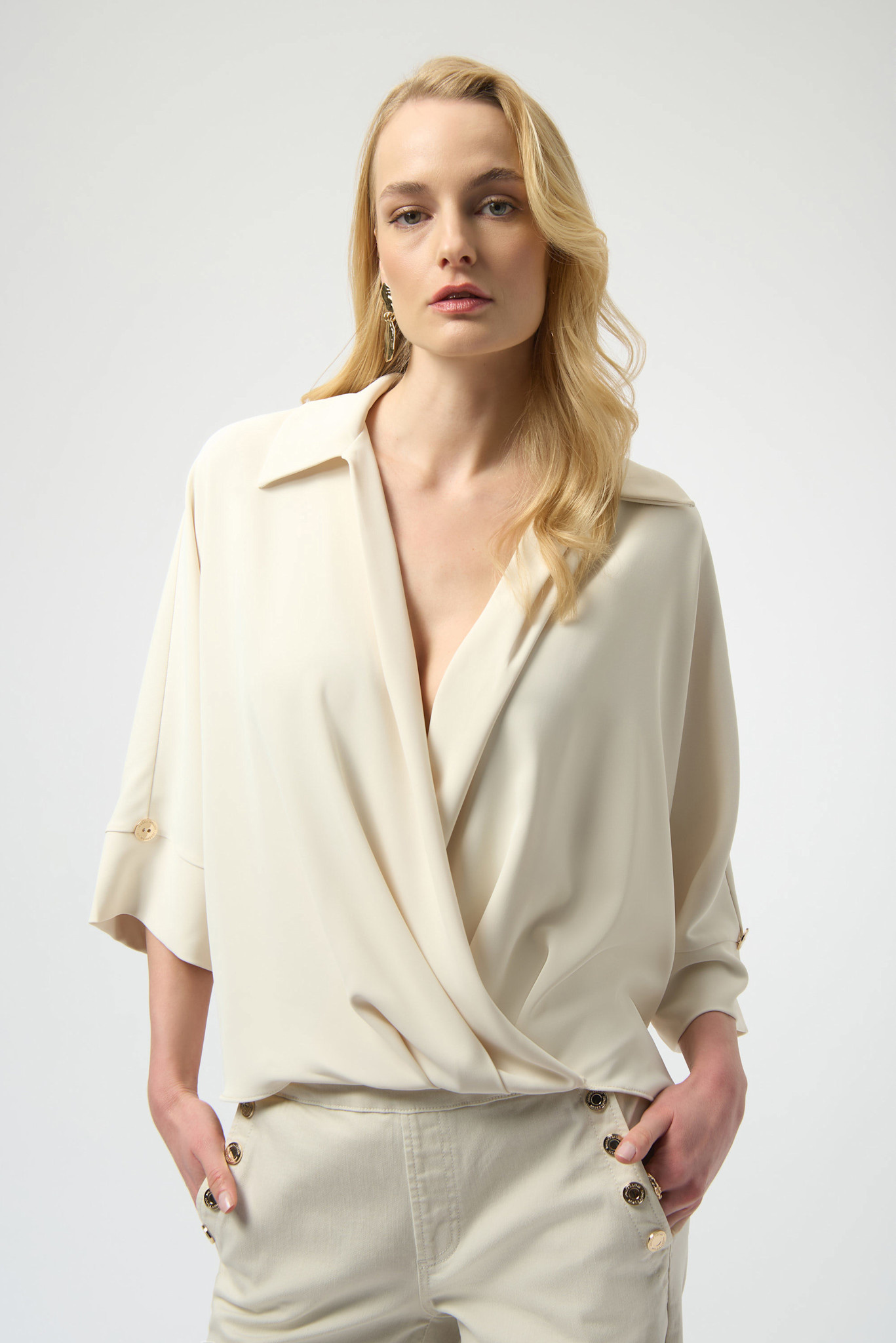 Joseph Ribkoff Woven Twill Boxy Wrap Top - SeeSaw