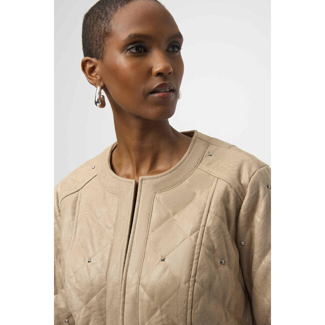 Foiled Faux Suede Diamond Quilt Studded Jacket