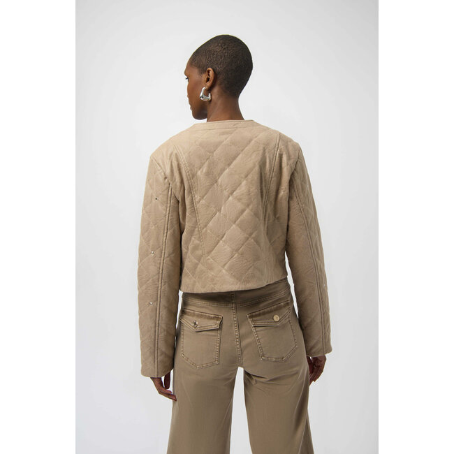 Foiled Faux Suede Diamond Quilt Studded Jacket