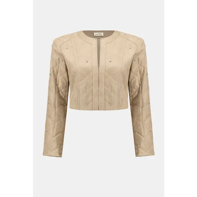 Foiled Faux Suede Diamond Quilt Studded Jacket