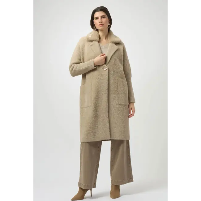 Feather Yarn and Faux Fur Sweater Coat