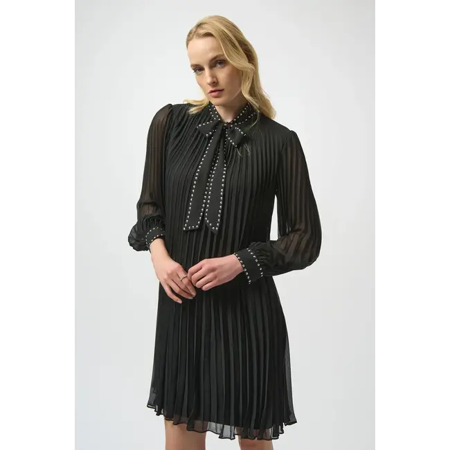 Pleated Chiffon Aline Dress with Neck Tie