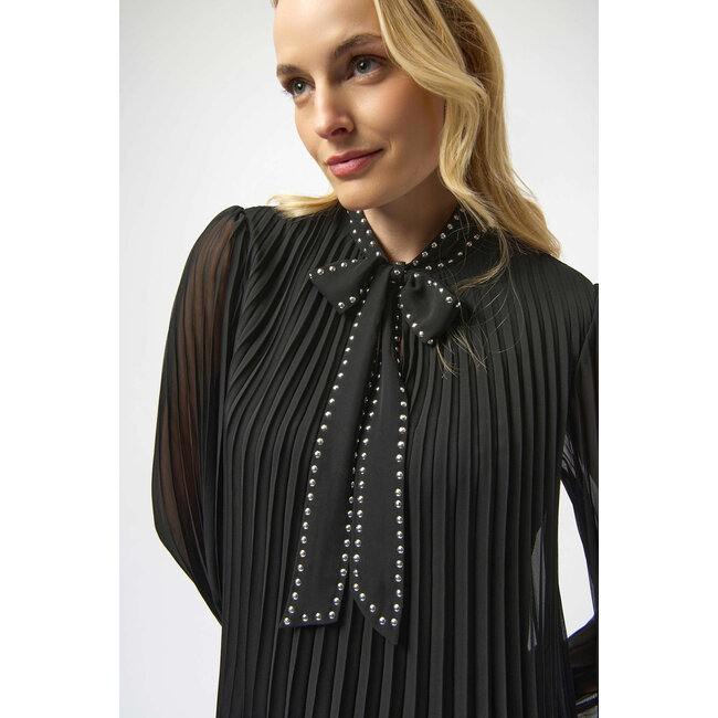 Pleated Chiffon Aline Dress with Neck Tie