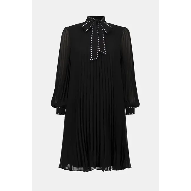 Pleated Chiffon Aline Dress with Neck Tie